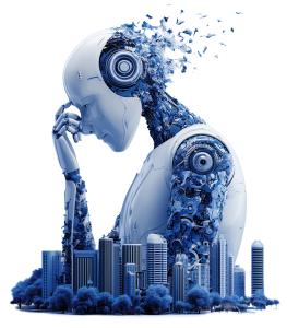 Futuristic Robot Contemplation PowerPoint clipart graphic preview.