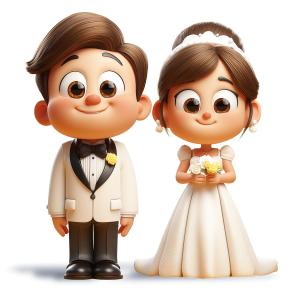 Cartoon Wedding Couple PowerPoint clipart graphic preview.