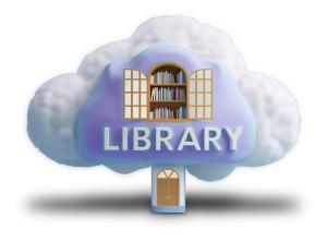 Library in Cloud PowerPoint clipart graphic preview.