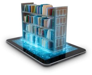 Digital Library on Tablet PowerPoint clipart graphic preview.