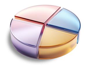 A  Imag of a Glass Pie Chart PowerPoint clipart graphic preview.