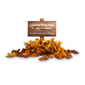 Autumn Leaves  –  Wooden Sign with Fall Foliage Customizable PowerPoint clipart graphic preview.