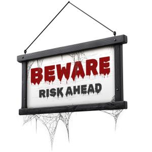 Beware Risk Ahead – Halloween Warning Sign Customizable PowerPoint clipart graphic preview.