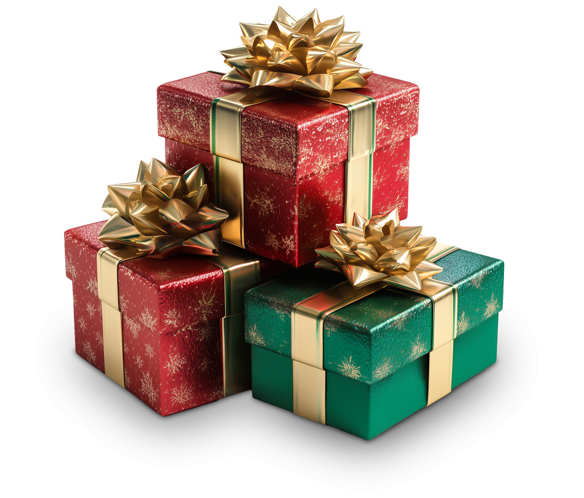High-resolution clipart illustration of Christmas Gift Stack Holiday Presentation Clipart, designed for seasonal marketing campaigns, corporate event presentations, and holiday promotions.