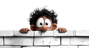 Cartoon Character Peeking Over Wall  for Presentations PowerPoint clipart graphic preview.