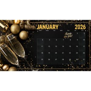 Happy New Year Calendar Customizable PowerPoint clipart graphic preview.