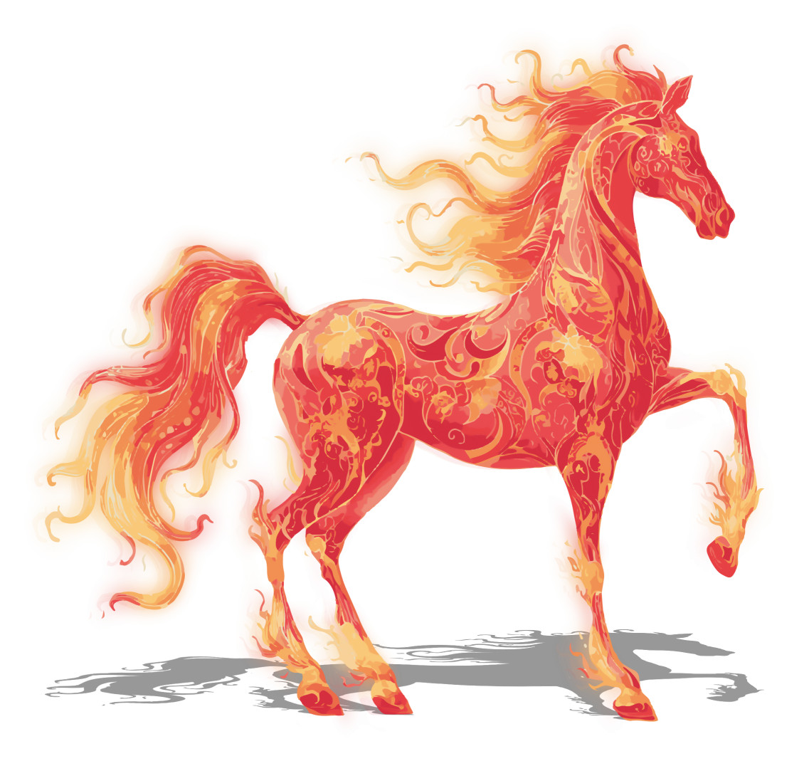 High-resolution clipart illustration of Fire Horse Chinese New Year Clipart for Festive Presentations, designed for seasonal marketing campaigns, corporate event presentations, and holiday promotions.