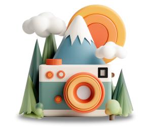 Camera and Mountain Landscape  for Presentations PowerPoint clipart graphic preview.