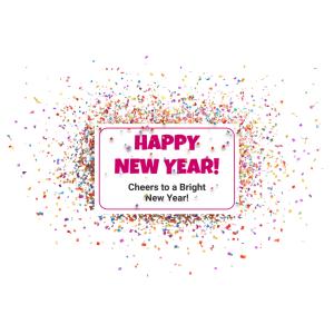 Confetti Happy New Year Sign Customizable PowerPoint clipart graphic preview.
