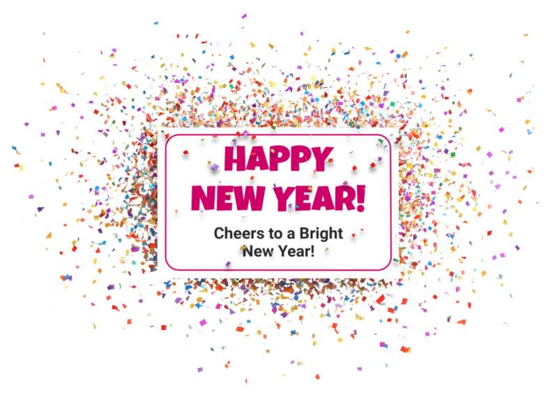 High-resolution customizable clipart of Confetti Happy New Year Sign Clipart, designed for seasonal marketing campaigns, corporate event presentations, and holiday promotions.