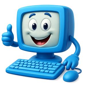 Blue Computer Character PowerPoint clipart graphic preview.
