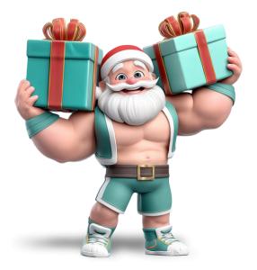 Santa Weightlifter Presents PowerPoint clipart graphic preview.