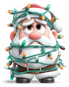 Santa Tangled In Lights PowerPoint clipart graphic preview.