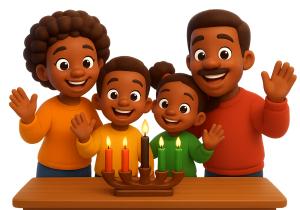 Family Celebrating Kwanzaa PowerPoint clipart graphic preview.