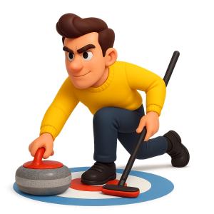 focused male curling character PowerPoint clipart graphic preview.