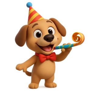 Cartoon Dog Party Hat PowerPoint clipart graphic preview.