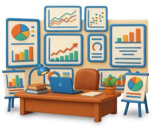 Office Analytics PowerPoint clipart graphic preview.