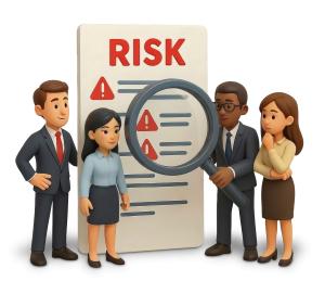 Team Analyzing Risk PowerPoint clipart graphic preview.