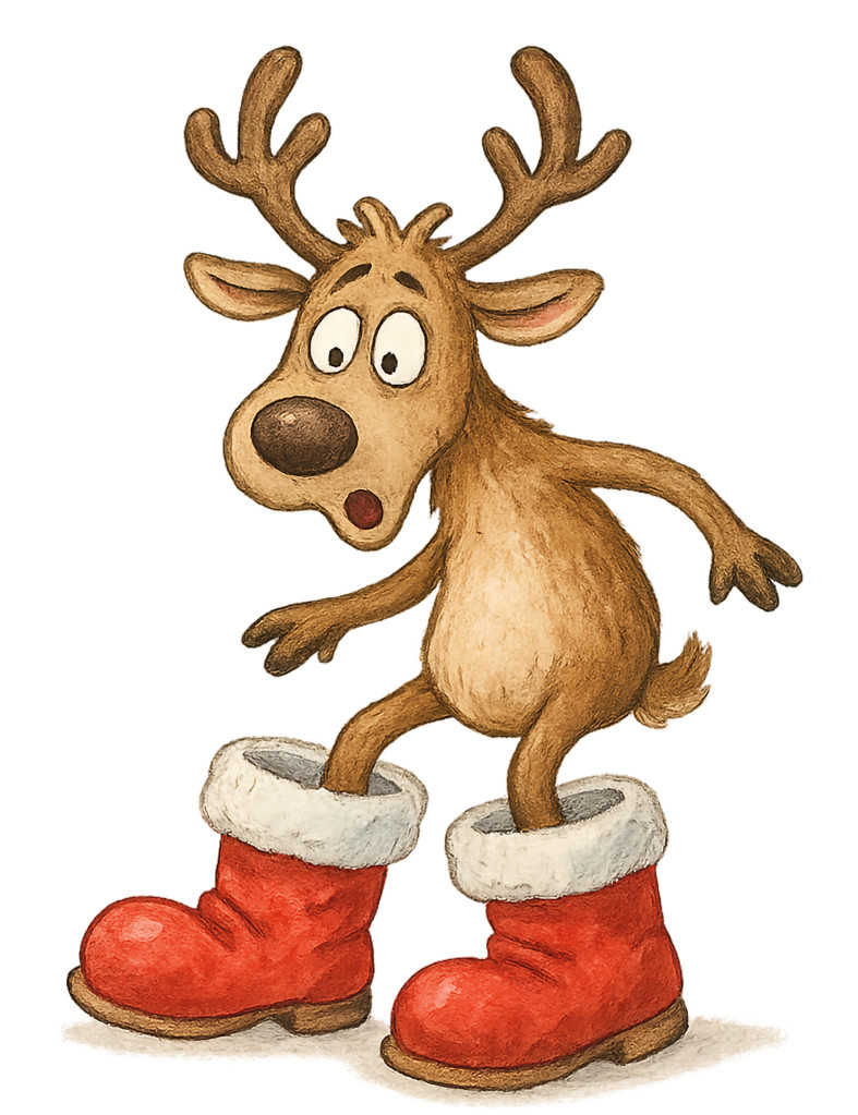 High-resolution clipart illustration of Reindeer Santas Boots Clipart, designed for seasonal marketing campaigns, corporate event presentations, and holiday promotions.