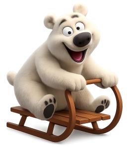 Goofy Polar Bear Sled PowerPoint clipart graphic preview.