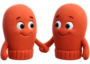 Mitten Characters Holding Hands PowerPoint clipart graphic preview.