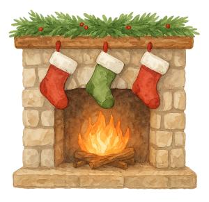 Cozy Fireplace Stockings  Illustration PowerPoint clipart graphic preview.