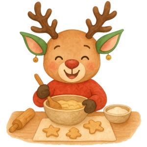 Reindeer Baking Cookies  Illustration PowerPoint clipart graphic preview.