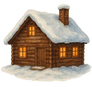Cozy Cabin Snow  Illustration PowerPoint clipart graphic preview.