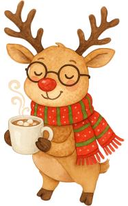 Reindeer With Cocoa  Illustration PowerPoint clipart graphic preview.