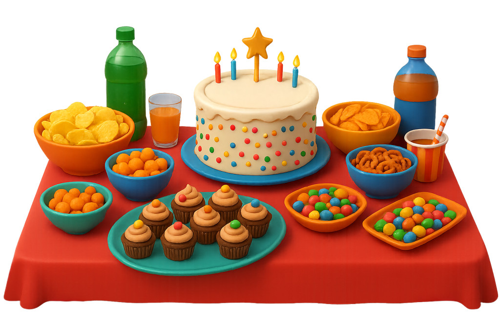 High-resolution clipart illustration of Party Table Cake Clipart, designed for seasonal marketing campaigns, corporate event presentations, and holiday promotions.