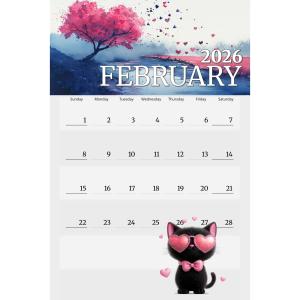 February Calendar Cute Cat Design Customizable PowerPoint clipart graphic preview.