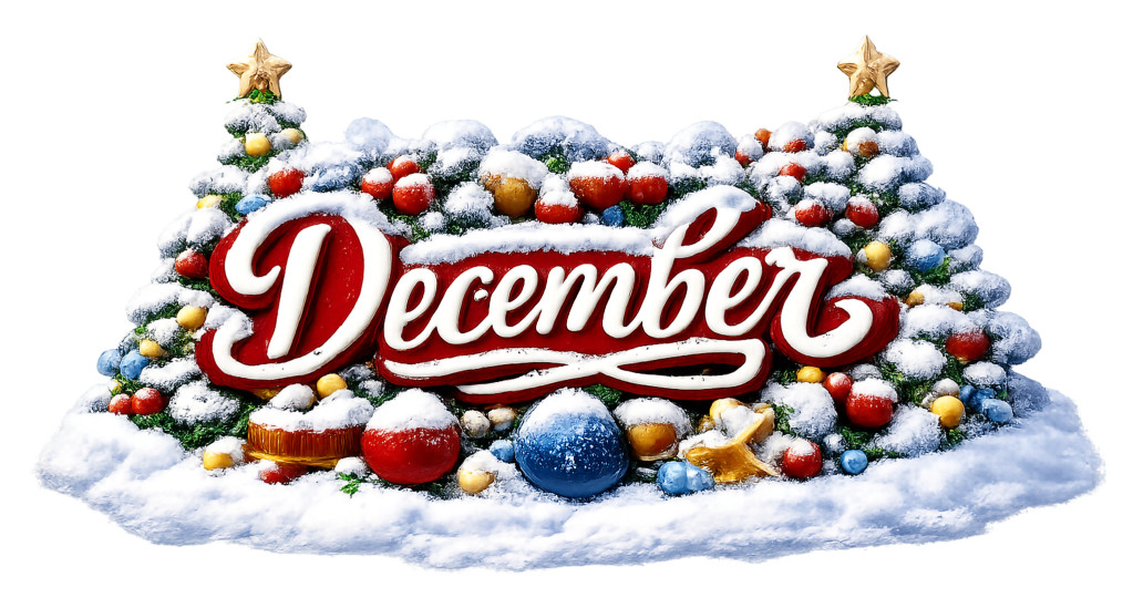 High-resolution clipart illustration of December Festive Lettering Clipart, designed for seasonal marketing campaigns, corporate event presentations, and holiday promotions.