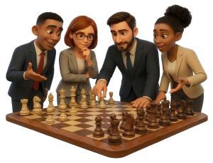 Teamwork Strategy - Chess PowerPoint clipart graphic preview.