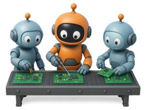 Robots Assembling Electronics PowerPoint clipart graphic preview.
