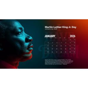 Martin Luther King Jr January Calendar Customizable PowerPoint clipart graphic preview.