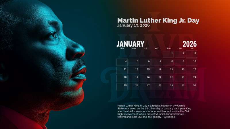 High-resolution customizable clipart of Martin Luther King Jr January Calendar, designed for seasonal marketing campaigns, corporate event presentations, and holiday promotions.