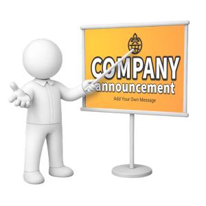 Figure Pointing Company Announcement - Customizable PowerPoint clipart graphic preview.