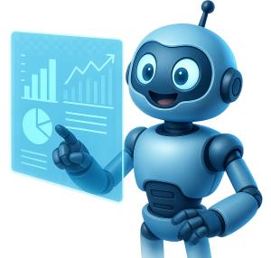 Robot Analyzing Data PowerPoint clipart graphic preview.