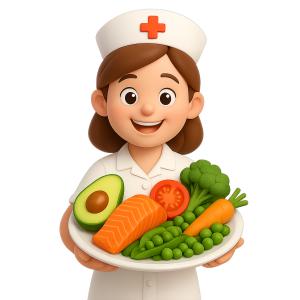 Nutritionist with Healthy Foods PowerPoint clipart graphic preview.