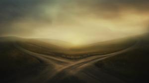 Crossroads in Tranquil Landscape PowerPoint clipart graphic preview.