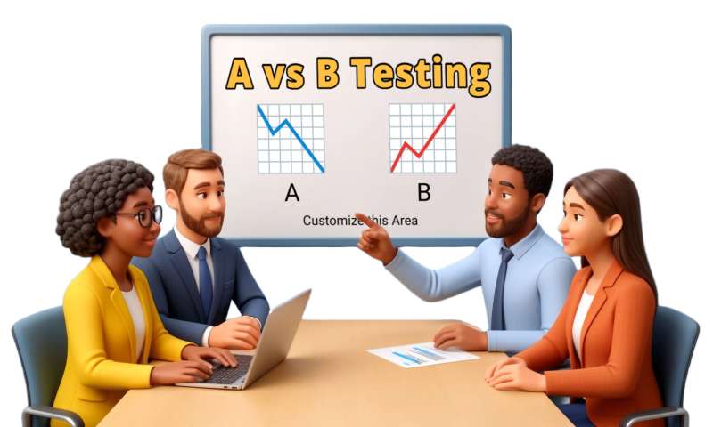 High-resolution customizable clipart of A B Testing Meeting Clipart, designed for digital transformation strategies, enterprise software training, and advanced information technology frameworks.