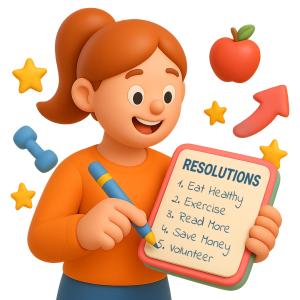 Cheerful Resolutions List Custom Customizable PowerPoint clipart graphic preview.