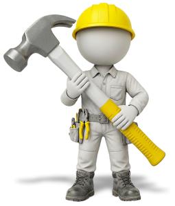 A  Image of a Carpenter with Giant Hammer PowerPoint clipart graphic preview.