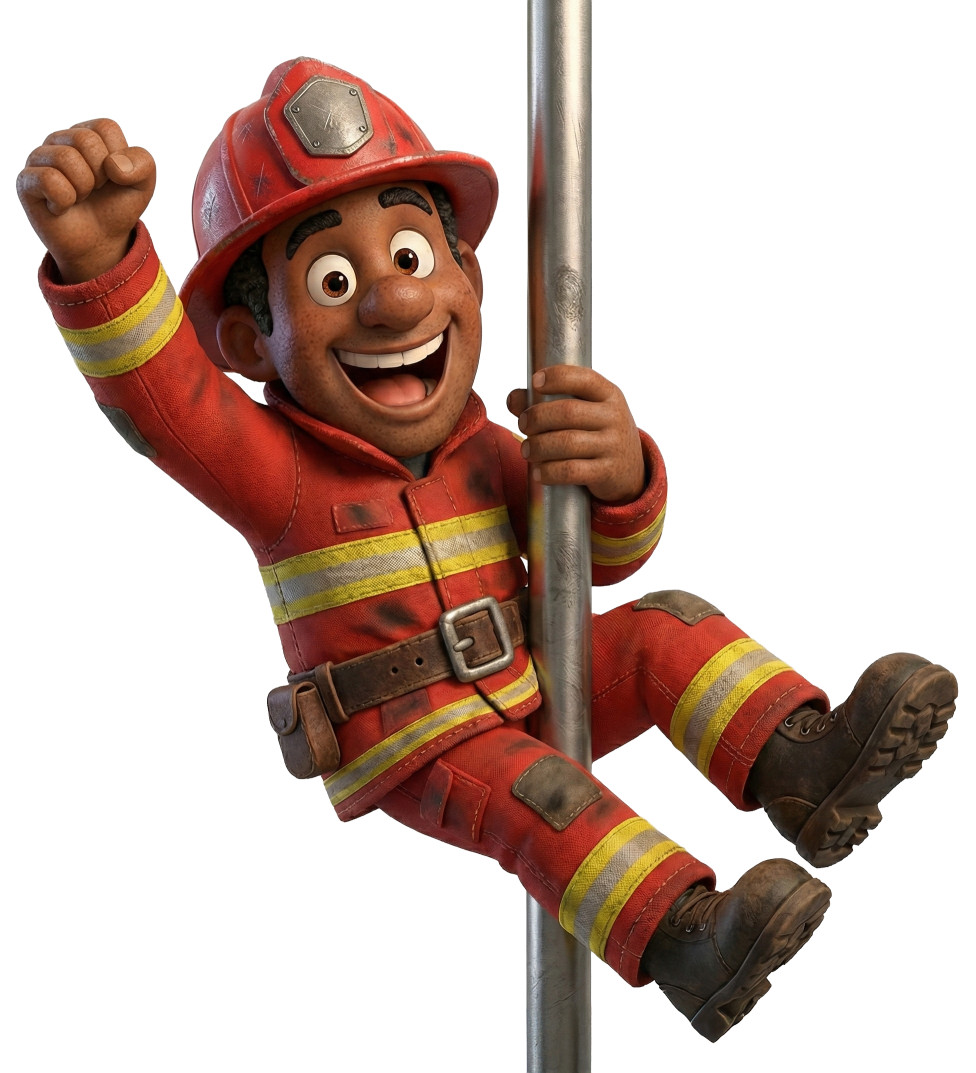 High-resolution clipart illustration of Fireman Firestation Pole Clipart, designed for corporate social responsibility initiatives, diversity and inclusion training, and non-profit community advocacy.