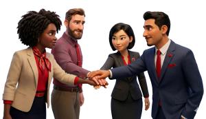 Team Business Huddle PowerPoint clipart graphic preview.