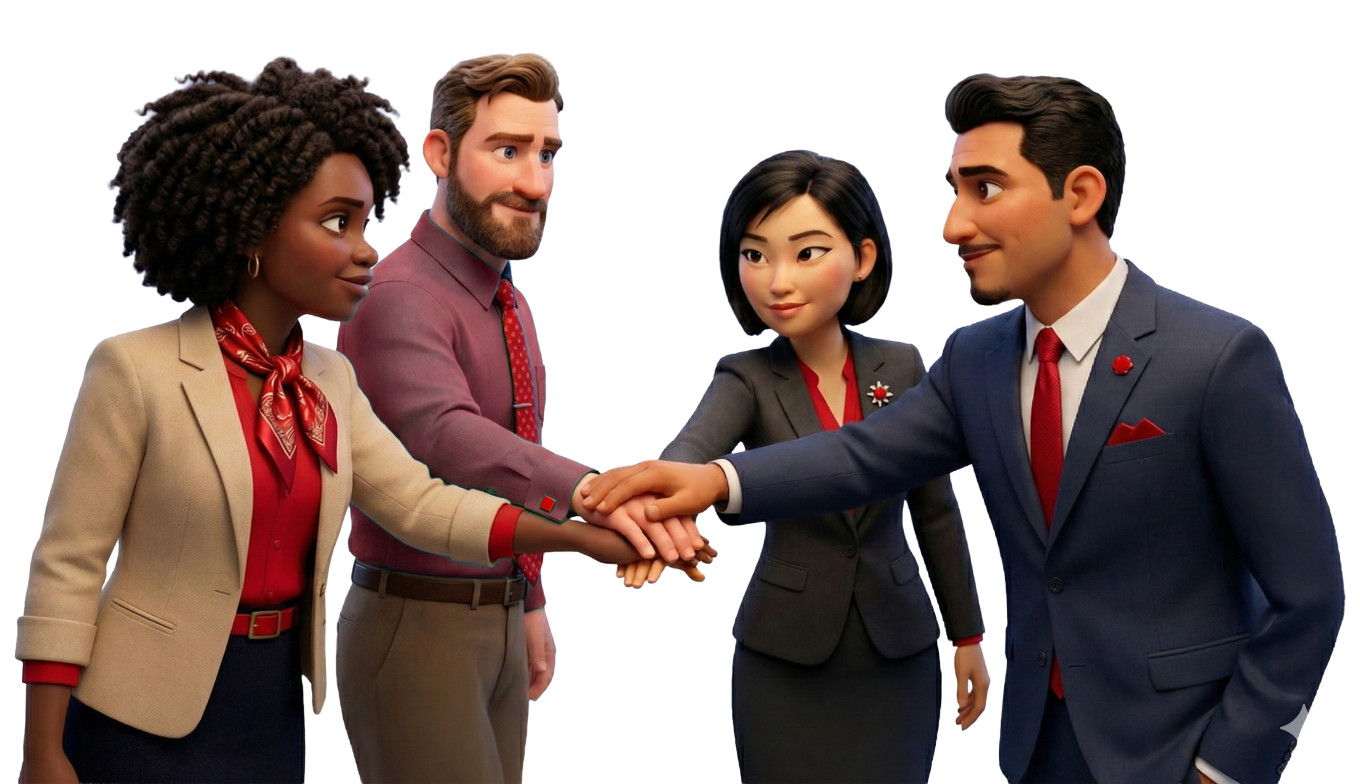 High-resolution clipart illustration of Team Business Huddle Clipart, designed for corporate social responsibility initiatives, diversity and inclusion training, and non-profit community advocacy.
