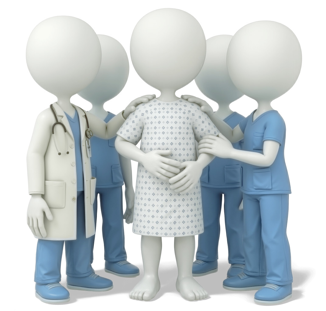 High-resolution clipart illustration of Careteam With Patient Clipart, designed for clinical healthcare administration, medical training, and patient data visualization.