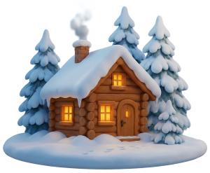 Cozy Winter Cabin PowerPoint clipart graphic preview.