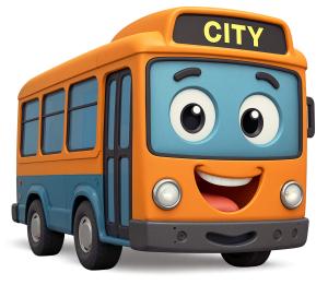 Friendly Metro Bus PowerPoint clipart graphic preview.