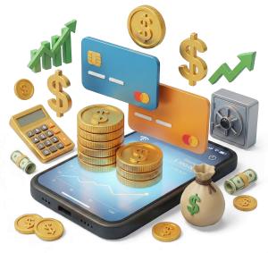 Banking App Assets PowerPoint clipart graphic preview.